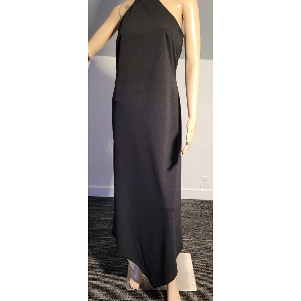 Scene Ladies Black Elegant Long Dress Size 7/8 With Beading Accent and V Hem - Picture 3 of 9